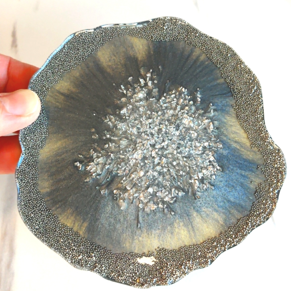 Handmade Resin Geode Gray and Silver Coasters